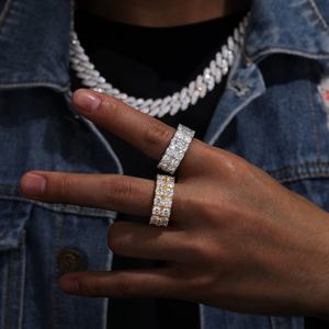 Anillos de Joyería de Moda al por Mayor Yu Ying para Hombre, Anillos de Plata de Ley 925, Anillos de Joyería Fina con 2 Hileras de Diamantes de Moissanita Redondos - Product Image 4