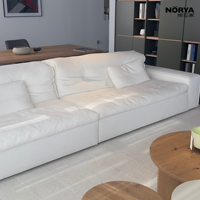 Canapé NORYA moderne blanc, rembourré en duvet et plumes, tissu doux, 3-4 places, profil bas, pour salon de villa