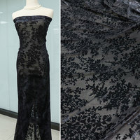 Tissu en velours Devore Sheer, tissu jacquard 3D extensible, doux, noir, à motifs floraux, pour robe de performance