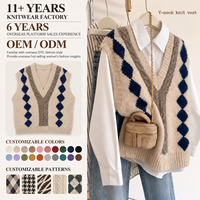 Gilet en tricot Argyle pour femme toutes saisons, col en V, sans manches, style preppy, gilet en jacquard, fabrication sur mesure OEM ODM, fournisseur d'usine en gros