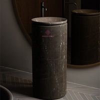 Lavabo autoportant en marbre Nero Marquina de style italien, lavabo en pierre noire de luxe pour hôtel, villa et décoration de salle de bain haut de gamme