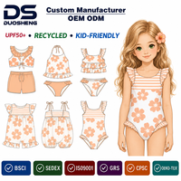 Maillot de bain une pièce pour filles, résistant au chlore, à volants floraux et rayures, pour la plage et la piscine, vente en gros pour boutiques, personnalisable OEM