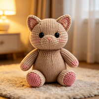 Jouet en peluche tricoté en forme de chaton, provenant directement de l'usine, figurine de chat assis en peluche tricotée, poupée animale en peluche tricotée en gros