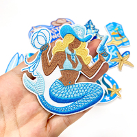 Parche de chenilla 'Cowgirl Costera' con aplique de concha marina y sirena, bordado de lentejuelas azules, de tela de fieltro no tejido, termoadhesivo para trajes de baño