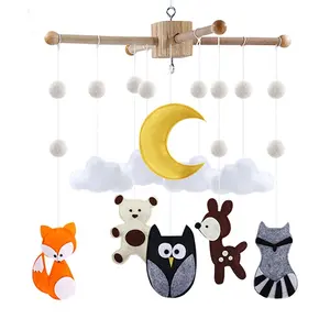 musical Forest Animals Felt Baby Mobile Hanger, Woodland Baby Crib Mobile, Fox Cartoon Baby Felt Mobile