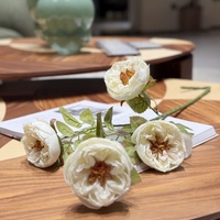 Fleur artificielle de style européen rétro, série de couleurs d'automne, quatre branches, rose brûlée Austin, arrangement floral pour table à manger à domicile