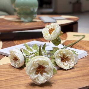 Composizione Floreale Artificiale Stile Europeo Retrò <span class=keywords><strong>Serie</strong></span> Autunnale Quattro Rami Rosa Bruciata Austin per Tavola da Pranzo - Product Image 1