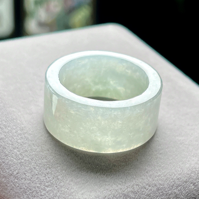 BXSMNH Jadeite Jade Ring Band voor vrouw of man Dunne, moderne ringsieraden, ruwe stenen ring, Chinese jade ring, massief stenen ring (kleur: groen, maat: 14mm