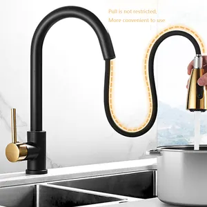 Vendita calda moderno rubinetto da cucina in oro nero cucina commerciale economia rubinetto estraibile rubinetto miscelatore lavello monocomando