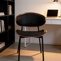 Silla de Comedor Curva de Cuero y Madera para Hogar/Oficina