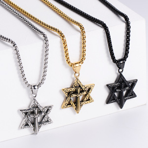 Ciondolo a Sei Stelle Risingmoon in Acciaio Inossidabile, Finitura Anticata Nera, Argento o Oro - Product Image 5