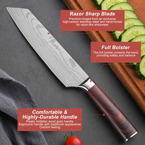 Meilleur produit : Ensemble de 7 couteaux japonais en acier inoxydable, couteau de chef, Santoku, hachoir à viande, manche brun, couteaux de cuisine - Product Image 4