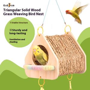 Katı ahşap kuş evi asılı saman tünel şakayık kaplan cilt siyah Phoenix yuva asılı salıncak için sıkıntı kabartma evcil - Product Image 6