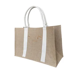 Groothandel Gewone Shopper Tas Op Maat Bedrukt Grote Natuurlijke Eco-Vriendelijke Borduurlogo Jute Jute Winkelen Draagtas Strandtas