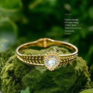 Fashion Bangle PVD Gold Plated 316L Stainless Steel Teardrop <b>Crystal</b> Leaf Design <b>Bracelet</b> - Product Image 3