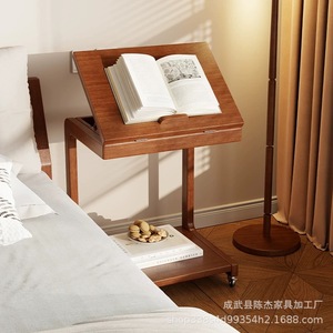 Bona Gold Square Solid Wood Movable Bedside Table With Wheels Multifunction Flip Top For Bedroom Living Room Sofa Side Use - Product Image 1