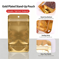 Sachet Doypack Autoportant Doré Métallisé avec Trou de Suspension, Sac Alimentaire Transparent à Fermeture Ziplock, Emballage pour Snacks, Noix, Céréales, Thé