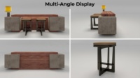 Ensemble de tabourets de bar Wabi-Sabi avec base en bloc de béton et plateau en travertin rouge, éclairage LED, aménagement minimaliste pour café