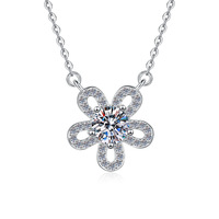 Collier en Moissanite Ronde Brillante 1CT, Sertissage Classique à 5 Griffes, Plaqué Rhodium, Argent Sterling 925, Forme Fleur