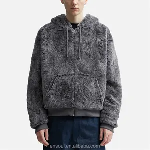 Atacado Oversized Personalizado Zip Up Velo Hoodie Sherpa Forrado Jaqueta Reversível Térmica Homens Velo Sherpa Hoodie