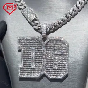 Custom Logo Moissanite Letter Pendant Iced Out Hiphop 925 Silver Vvs Baguette Custom Moissanite Pendant