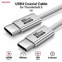 DEFUXIN USB4 Koaksiyel Kablo 1M 80Gbps 240W 16K60Hz USB C - C Örgülü E-Marker'lı Kablo, Thunderbolt 5 MacBook Pro Mac Studio SSD için