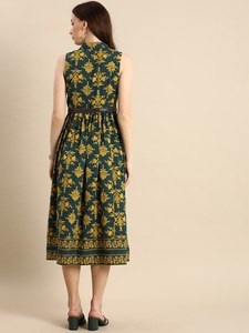 Oferta Especial: Vestido Ramas Kurtis para Mujer, de Algodón Puro, Verde y Amarillo con Estampado Floral, Sin Mangas, Estilo Gótico - Product Image 4
