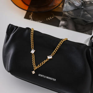 سلسلة قلادة فاخرة من الفولاذ المقاوم للصدأ مطلية بالذهب عيار 18 لا تتلاشى ، قلادة ضيقة بسيطة من الزركون ، سلسلة كوبية ، قلادات للنساء - Product Image 4