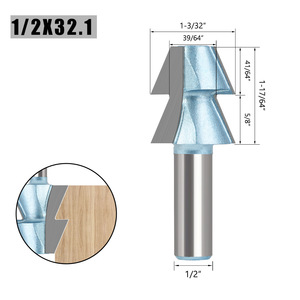 Jeu de mèches de toupie à tige ronde de 12mm et 8mm et 1/2 pouces avec poignée en alliage Outils de travail du bois Tiroir à glissière Lightning Tenon Cutter - Product Image 6