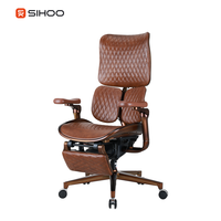 Chaise de bureau de direction haut de gamme en cuir de vachette SIHOO S300L, ergonomique, avec soutien lombaire flottant, design moderne