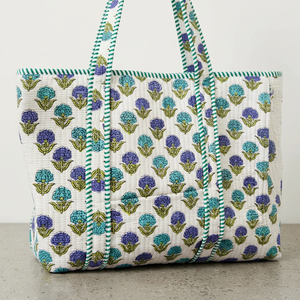 Hand Block Print Cotton Quilted Tote <b>Bag</b>, <b>Boho</b> Floral Beach Shoulder <b>Bag</b> Cotton Tote <b>Bag</b> Zipper Closure Quality Beach <b>Bag</b> - Product Image 1