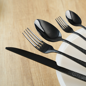 410 thép không gỉ sang trọng <span class=keywords><strong>Flatware</strong></span> Set dùng một lần đồ ăn muỗng và Ngã Ba cho các bên màu đen cho quà tặng - Product Image 5