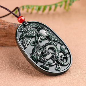 Pendentif Dragon et Phénix en jadéite noire naturelle authentique, pendentif pour hommes et femmes, vente en gros de jade C298 - Product Image 4