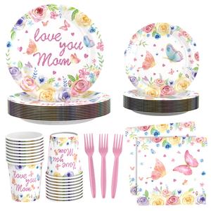 Service clientèle d'assiettes en <span class=keywords><strong>papier</strong></span> personnalisées <span class=keywords><strong>de</strong></span> style moderne pour la fête des mères avec décoration <span class=keywords><strong>de</strong></span> fleurs <span class=keywords><strong>de</strong></span> papillons 16 - Product Image 1