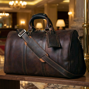 Sac de voyage vintage en cuir de buffle véritable 100% - Motif à caractères - Grande capacité - Léger - Fermeture à glissière - B S - Product Image 1