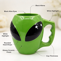 Mug en céramique 3D Alien, mug à café créatif vert, dessin animé personnalisé, exquis, retour à l'école, 301-400 ml, passe au lave-vaisselle, vaisselle