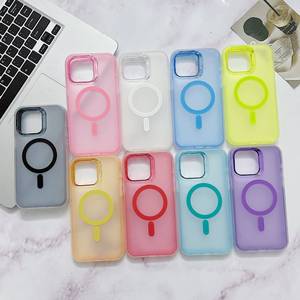 새로운 젤리 그라디언트 다채로운 3 in 1 아크릴 PC 마그네틱 무선 충전기 젖빛 피부 느낌 아이폰 14 15 16 프로 맥스 전화 케이스 - Product Image 1