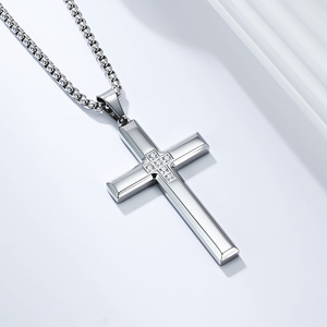 <b>Titanium</b> Steel Cross Necklace With Diamond Inlay Fashion Pendant For Gift Stainless Steel Jewelry - Product Image 3