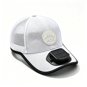 Solar <b>Powered</b> Fan Full <b>Mesh</b> Baseball Cap Detachable Solar Cooling Breathable Custom PU Leather Patch Logo Outdoor OEM Hat - Product Image 2