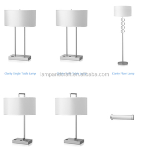 Modern Brushed Nickel Bedside Lights Bedroom Hotel Table Lamp with USB Port and Outlets for Hotel - Product Image 1