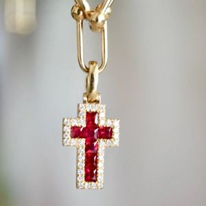 Xinfly Hiphop 18K Pure Gold 0.15ct Diamond 0.50ct Ruby <b>Cross</b> Universal Buckle Pendants Gemstone Fine Jewelry Without <b>Chain</b> - Product Image 1