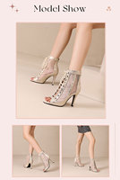 Chaussures de danse jazz à talons hauts, en maille brillante, à bout ouvert, talons scintillants, sandales, bottines pour femmes