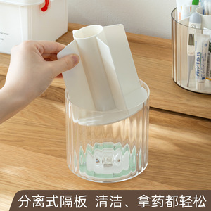 Rotating Transparent Storage <b>Box</b> Round With Partitions Desktop Organizer Plastic Medicine <b>Shelf</b> - Product Image 5