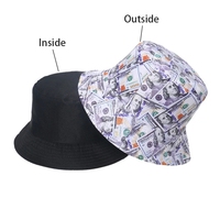 Casquette d'été Hommes Femmes Unisexe Double Sides Réversible Bob Chapeau Femme USD Money Panama Fisherman Hats Dollar Print Bucket Hat