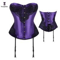 Corset royal élégant pour femmes en violet, rouge, vert et argent, bustier serrant, lingerie sexy, haut en dentelle, chaussettes à nouer, grande taille