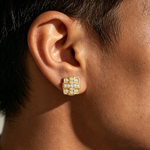 Pendientes de latón con circonitas para hombre, estilo hip-hop, chapados en oro de 18 quilates y rodio, ideales para fiestas. - Product Image 2