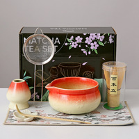 Geling Bonnes Affaires : Ensemble Bol à Matcha en Céramique et Support pour Fouet, Fouet à Matcha en Bambou Tendance Japonais avec Passoire à Matcha