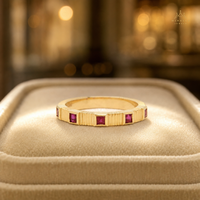 Cincin Perak Sterling 925 Berlapis Emas 14K dengan Zirkon Pink Persegi Model Fluted Band Setting Flush untuk Wanita Pernikahan