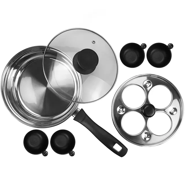 Werkseitige Lieferung Edelstahl Aluminium 4 Tassen Egg Poacher Antihaft-Pfannen set für Küchen geschirr