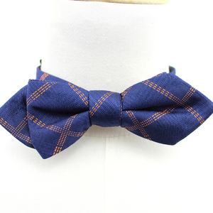 <span class=keywords><strong>Chanming</strong></span> banquete diamante puntiagudo Pretied ajustable 100% seda tejido azul oscuro naranja Plaid hombre deportes moda pajarita para hombres - Product Image 3
